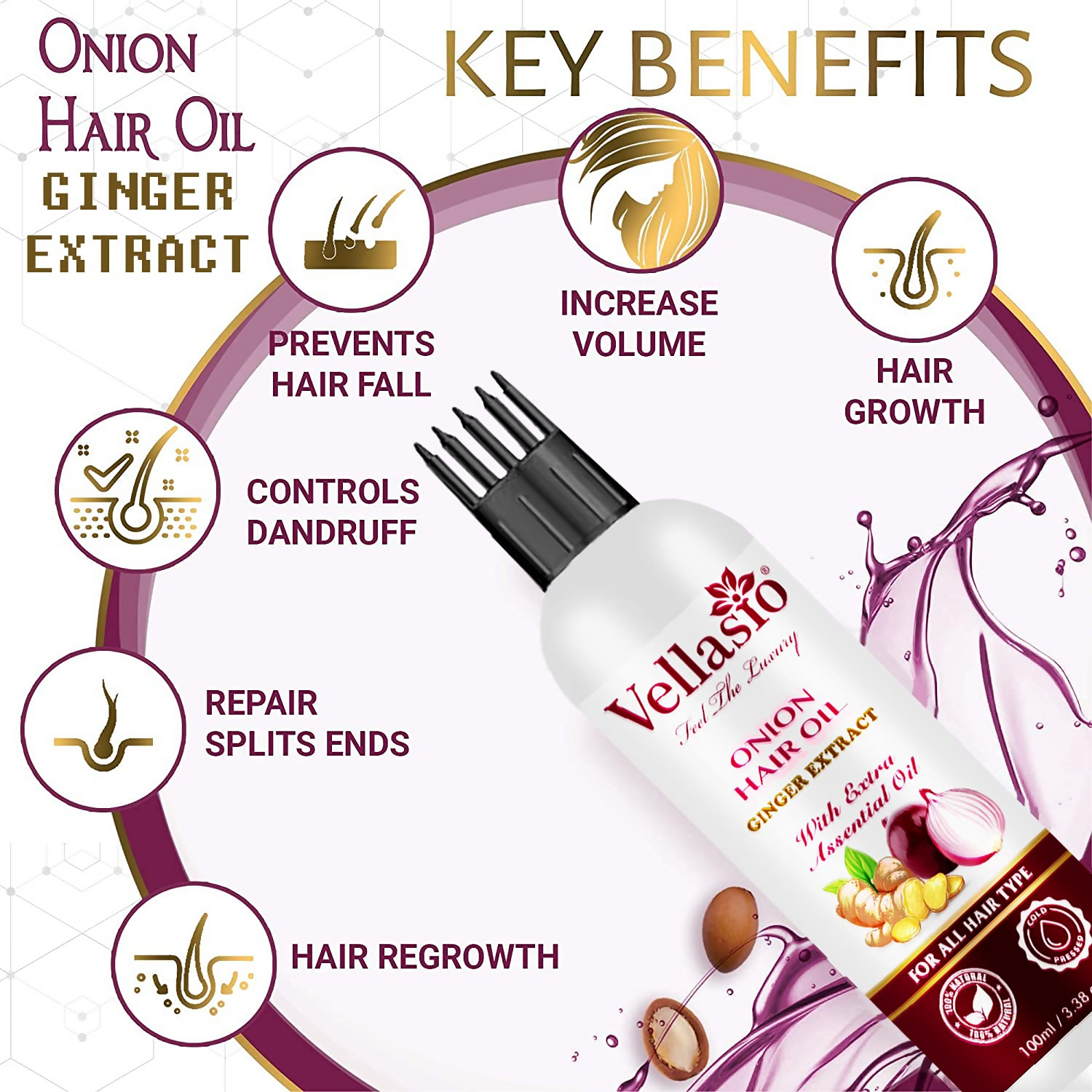 Vellasio Essence Onion Ginger Hair Oil For Hair