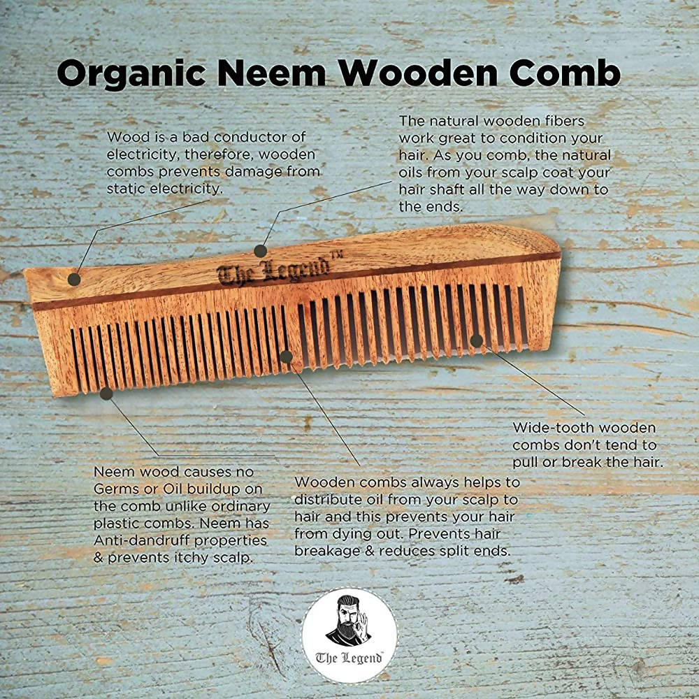 The Legend Organic Pure Neem Wood Comb Designer