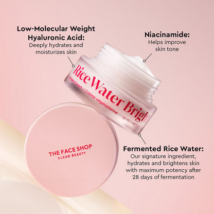 The Face Shop Rice Water Cream with Niacinamide & HA, Brightens Skin