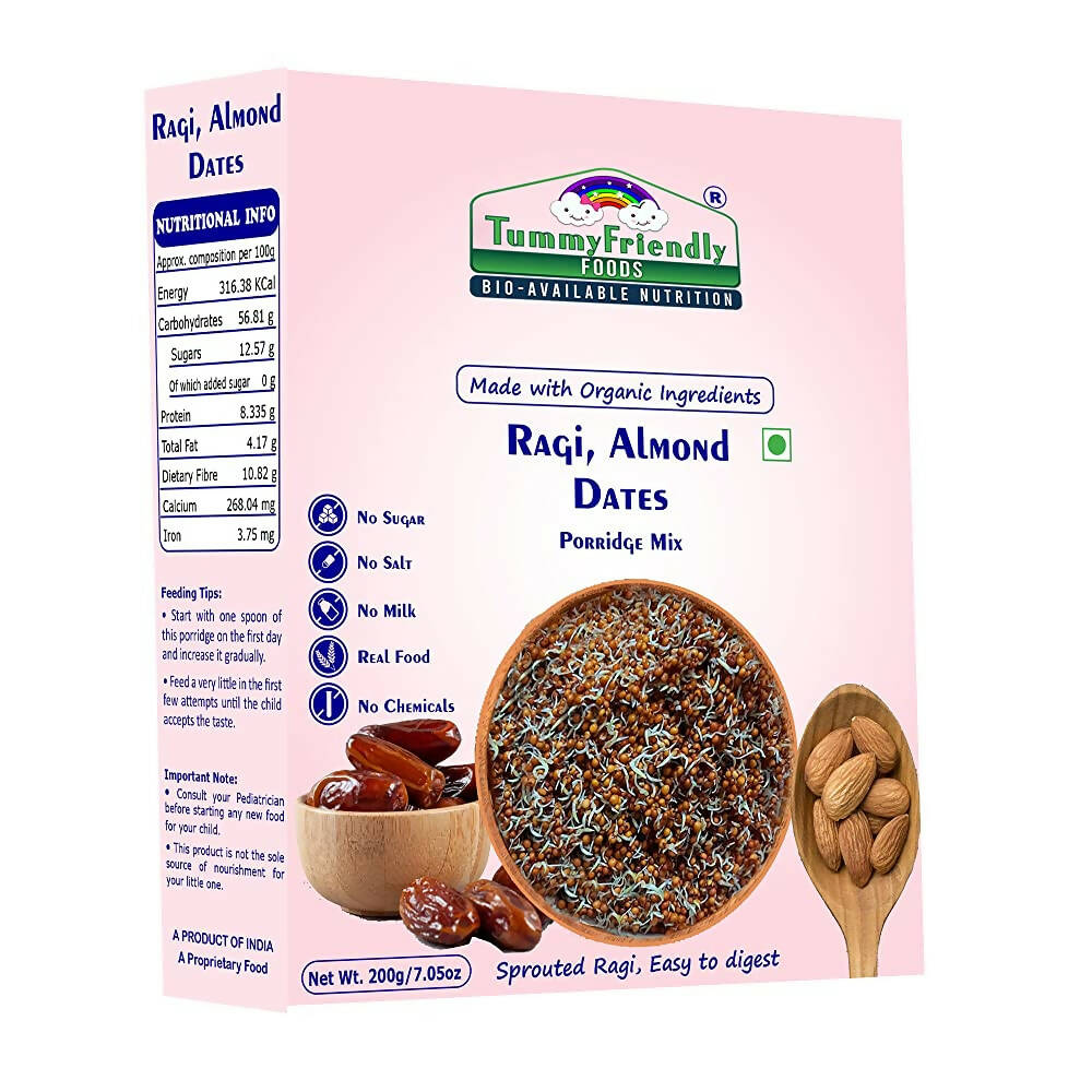 TummyFriendly Foods Organic Sprouted Ragi, Almonds, Dates Porridge Mix - Drmedicart