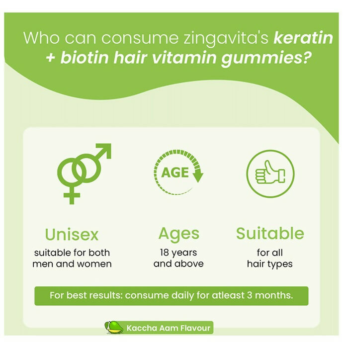 Zingavita Biotin + Keratin Hair Vitamin Kaccha Aam Gummies - Drmedicart