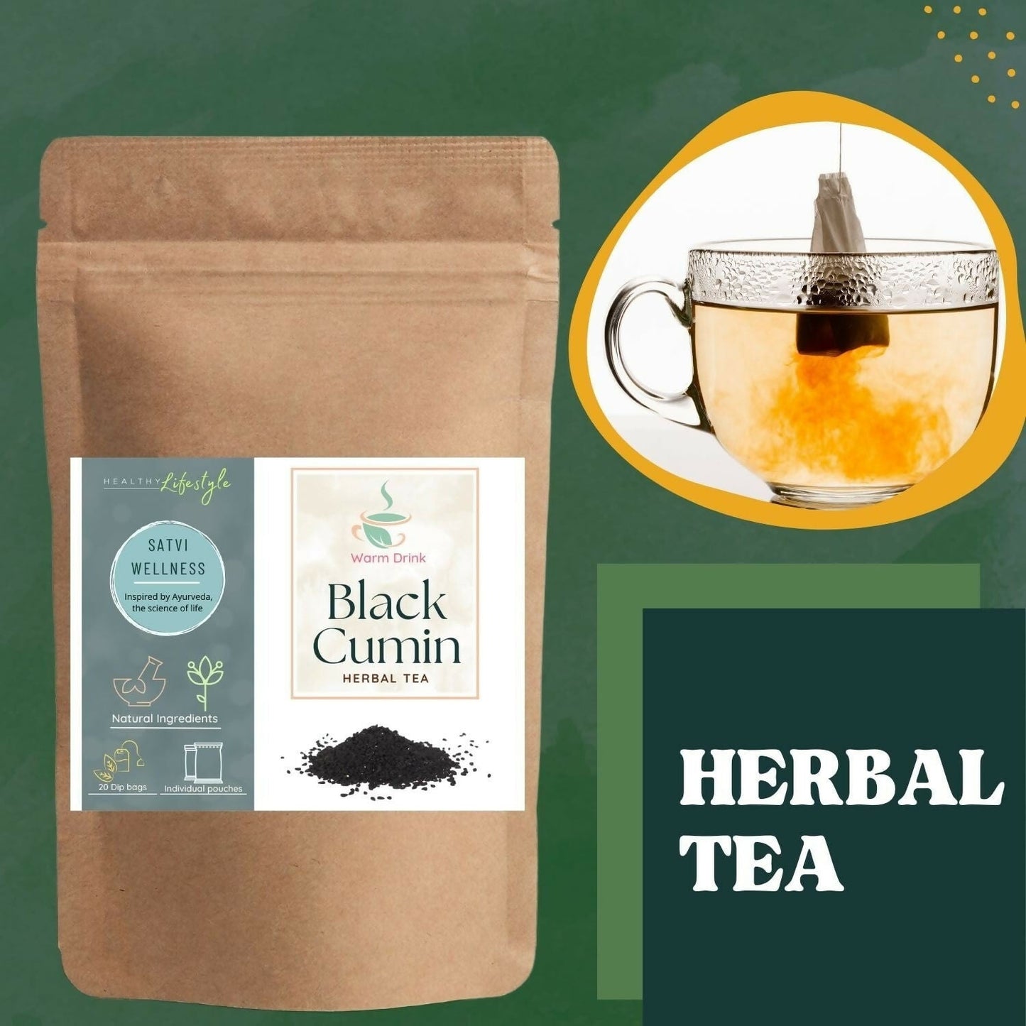 Satvi Wellness Black seed tea | Black cumin tea | Nigella seed tea | Kalonji seed tea | Herbal tea