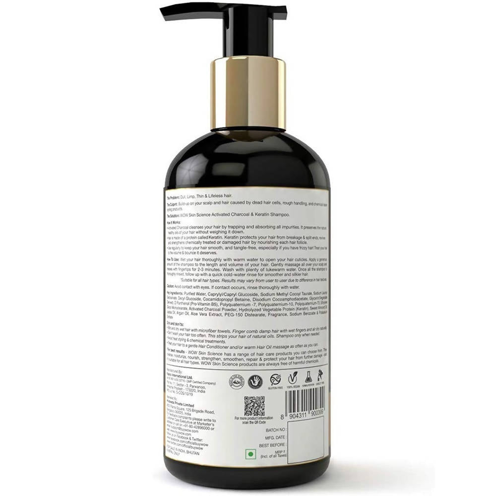 Wow Skin Science Activated Charcoal & Keratin Shampoo - DrMediCart