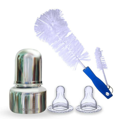Buy Goodmunchkins Stainless Steel Feeding Bottle with Anti Colic Silicone Nipple/Bottle Cleaning Nylon Brush (75ml, Blue) from DrMediCart, Ship from India to USA