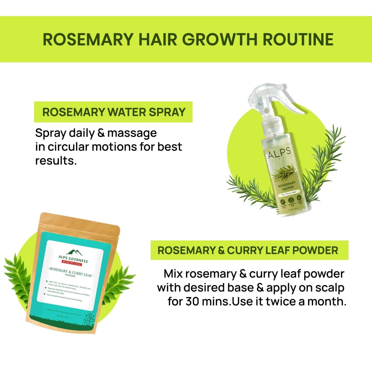 Alps Goodness Rosemary Hair Renewal Duo with Rosemary Water Spray and Rosemary & Curry Leaf Powder - Hair Growth Expert