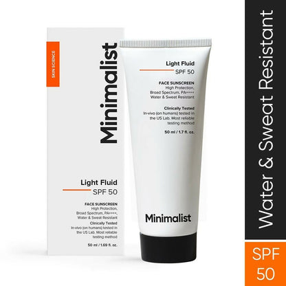Minimalist Light Fluid Face Sunscreen with SPF 50 PA++++ - Lightweight, Water & Sweat Resistant