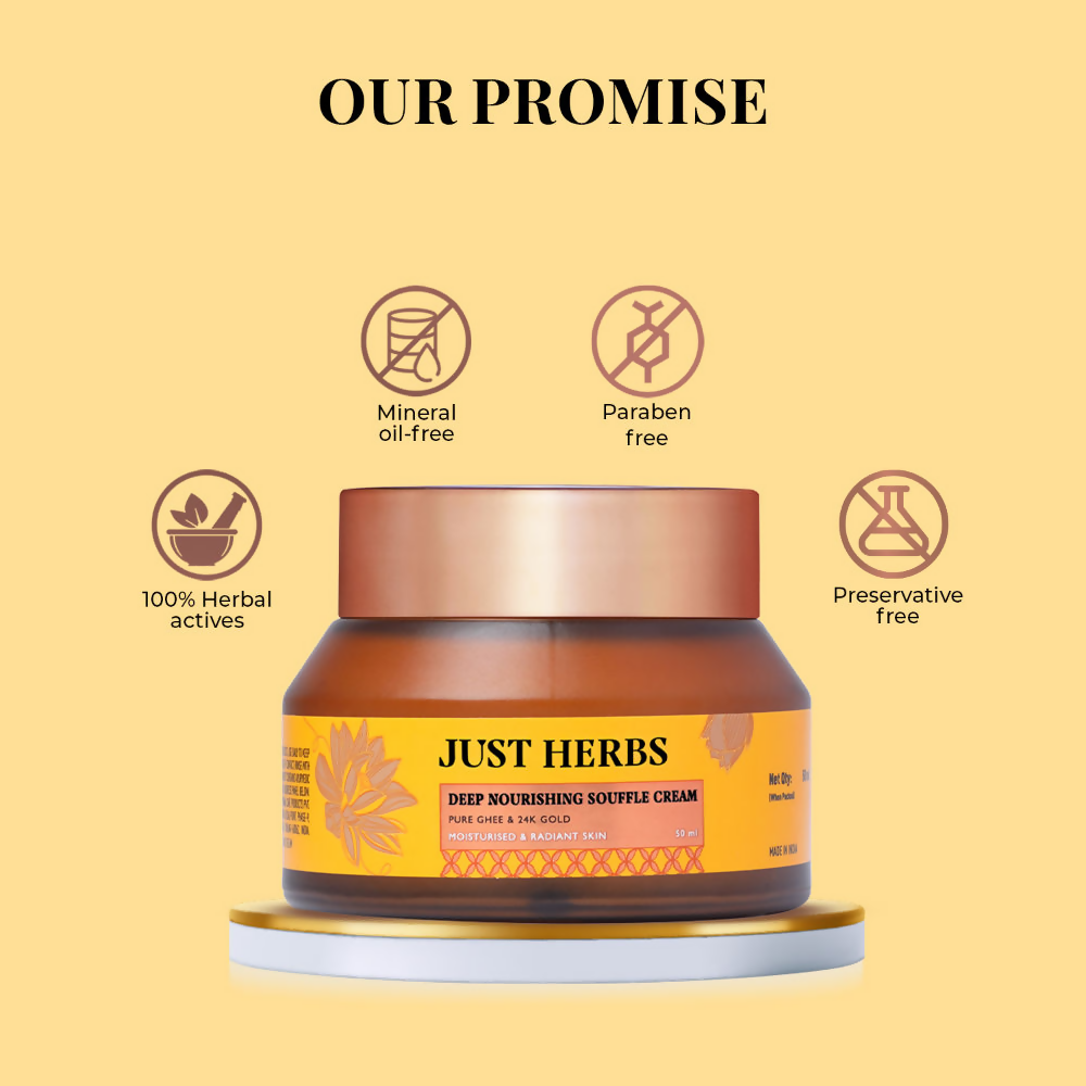 Just Herbs Pure Ghee & 24K Gold Deep Nourishing Souffle Cream