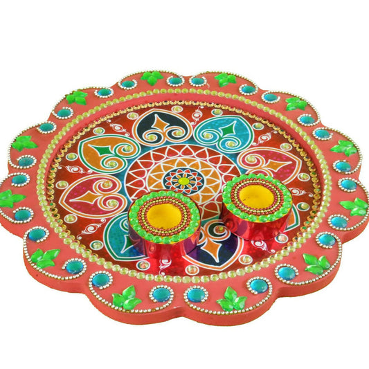 Buy Kundan HandiKrafts Mdf Flower Pooja Thali - Red