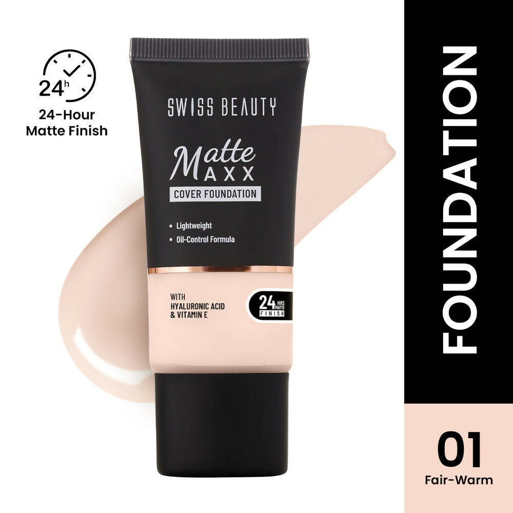 Swiss Beauty Matte Maxx Cover Foundation with Hyaluronic Acid & Vitamin E - 1 Fair Warm