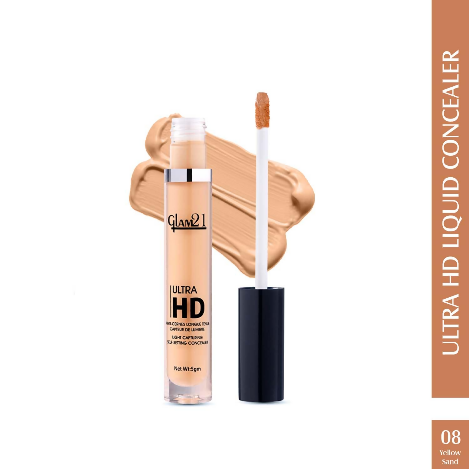 Glam21 Ultra HD Liquid Concealer for HD Finish - Yellow Sand
