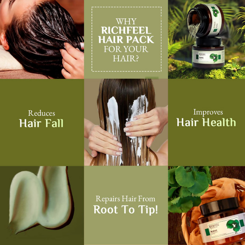 Richfeel Brahmi Hair Pack - Controls Hair Fall, Repairs Damage, Split Ends & Deeply Conditions
