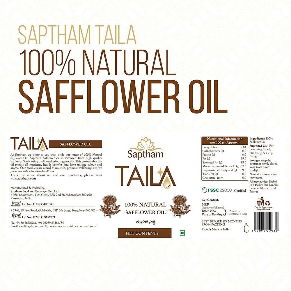 Saptham Taila 100% Wood Pressed Safflower Oil
