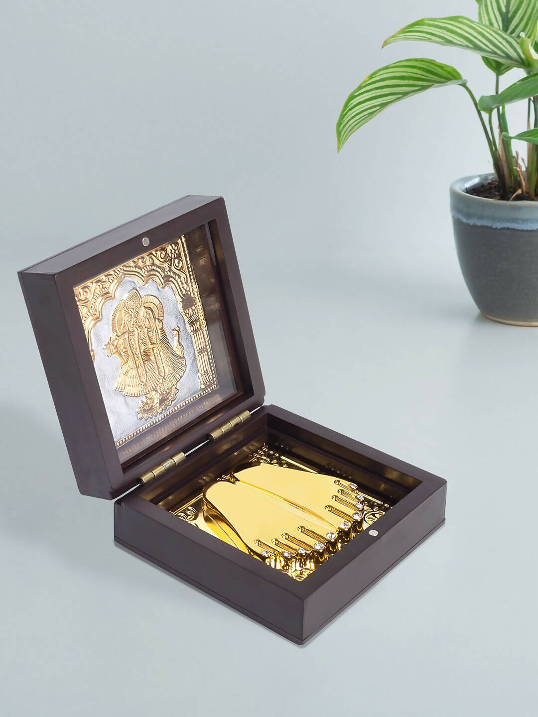 Buy Golden Peacock Black 24 Ct Gold Polished Radha Krishna Wooden Prayer Box