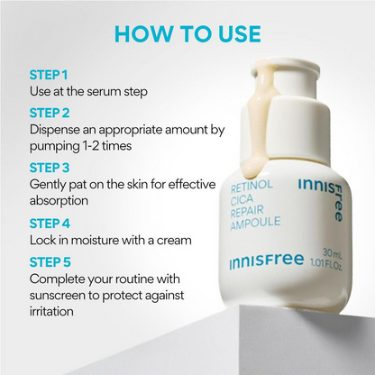 Innisfree 0.15% Retinol Cica Ampoule Daily Care For Pores, Dead Skin, Anti-Aging - Beginner-Friendly