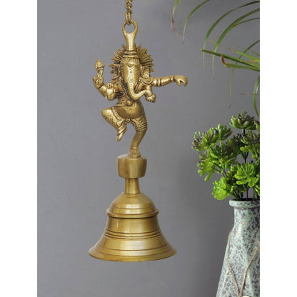 Buy eCraftIndia Golden Brass Dancing Ganesha Idol Wall Hanging Bell With Chain