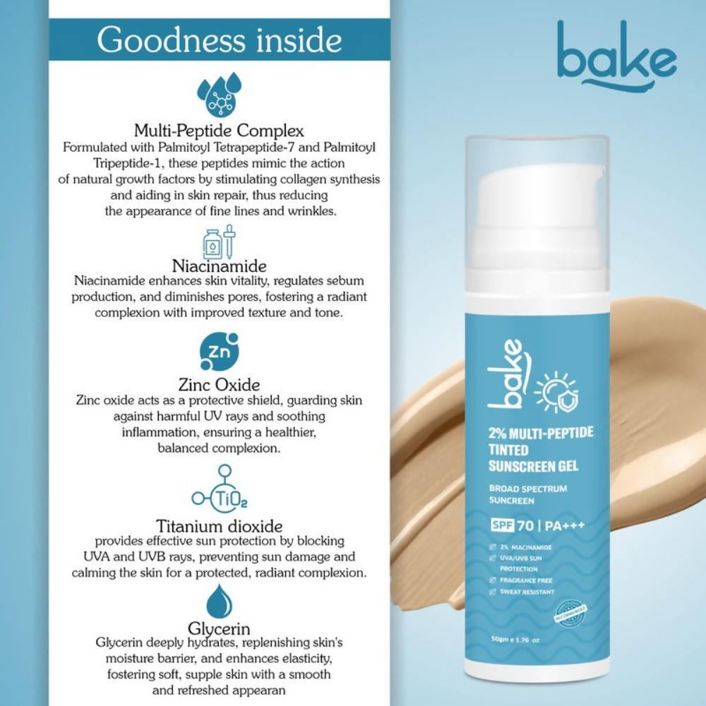 Bake 2% Multi Peptide Tinted Sunscreen Gel SPF 70 PA+++