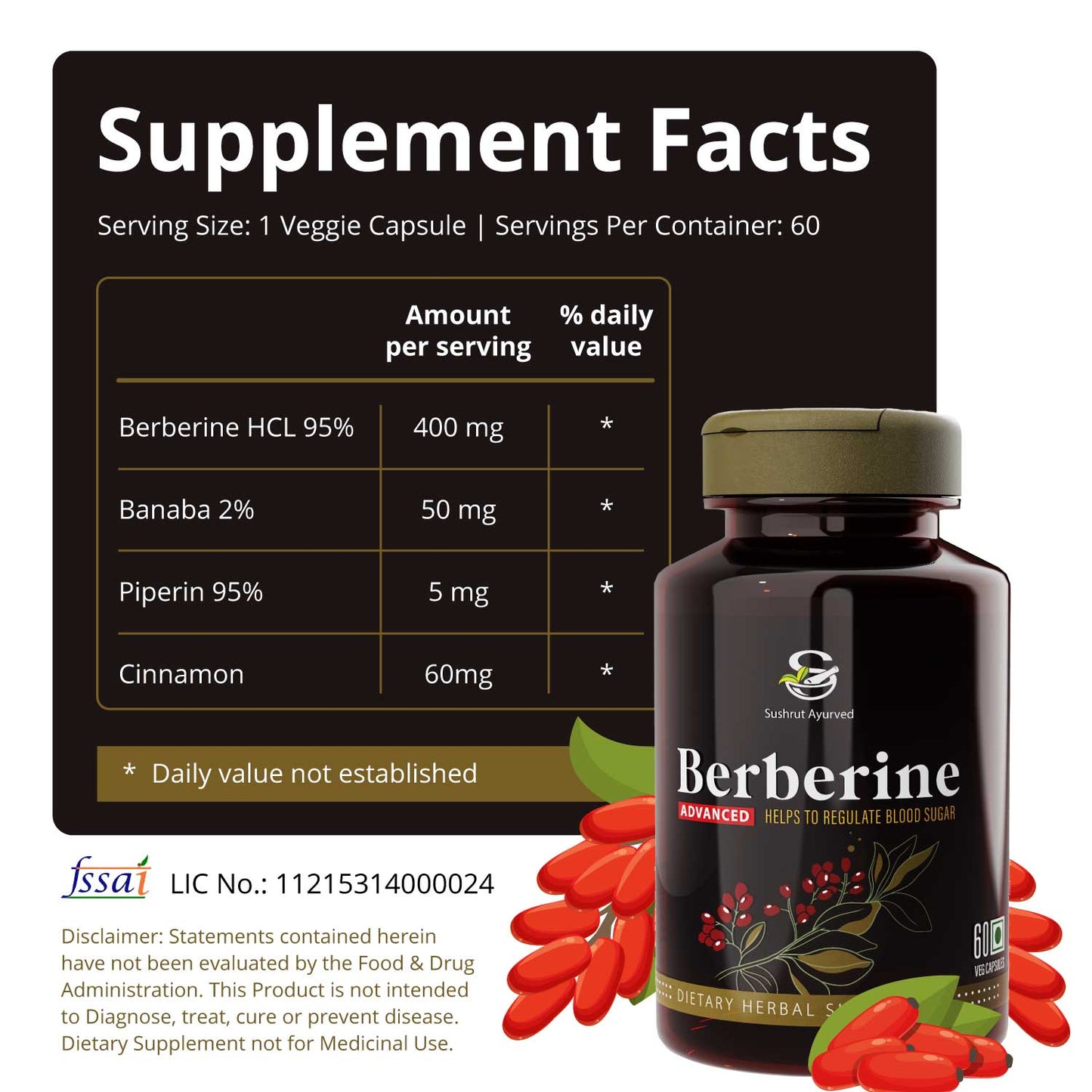 Sushrut Ayurved Good Health Berberine Veg Capsules