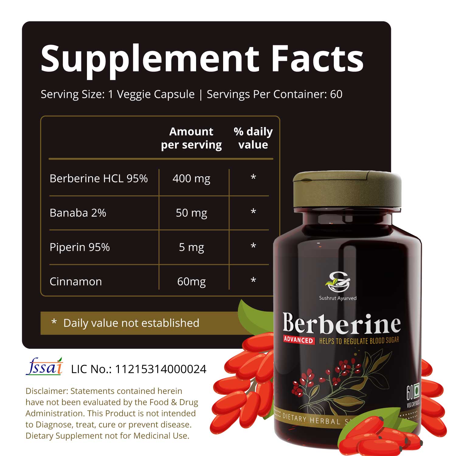 Sushrut Ayurved Good Health Berberine Veg Capsules
