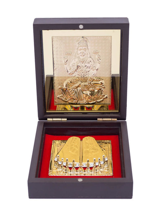 Golden Peacock Brown & 24 Ct Gold Foil Laxmi Ji Pooja Box