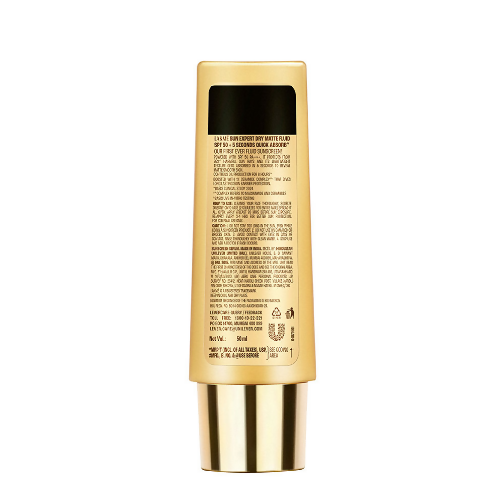 Lakme Sun Expert Dry Matte Fluid SPF 50 PA++++ Sunscreen With 1% Niacinamide & Ceramide