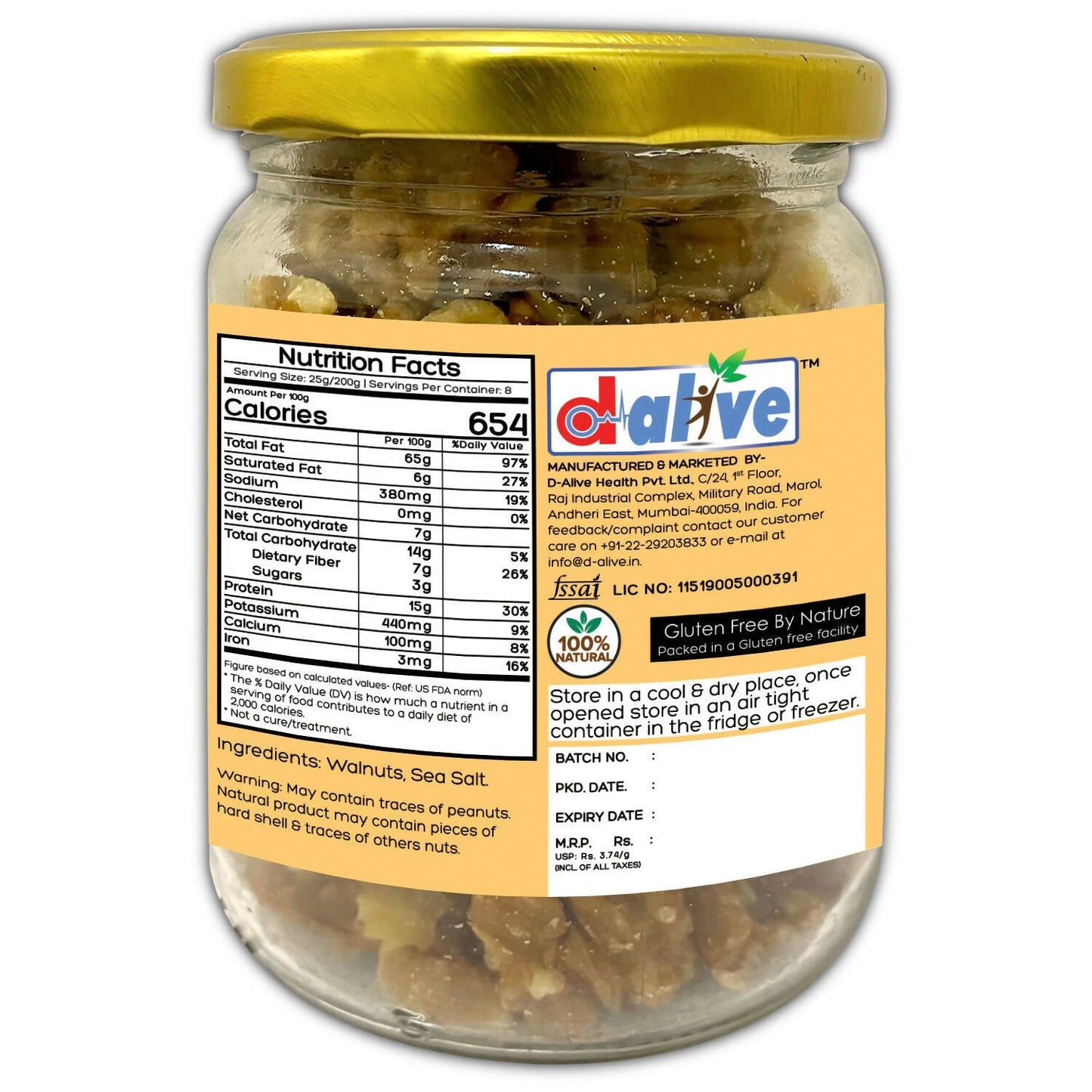 D-Alive Activated/Sprouted Walnuts - Mildly Salted - Drmedicart