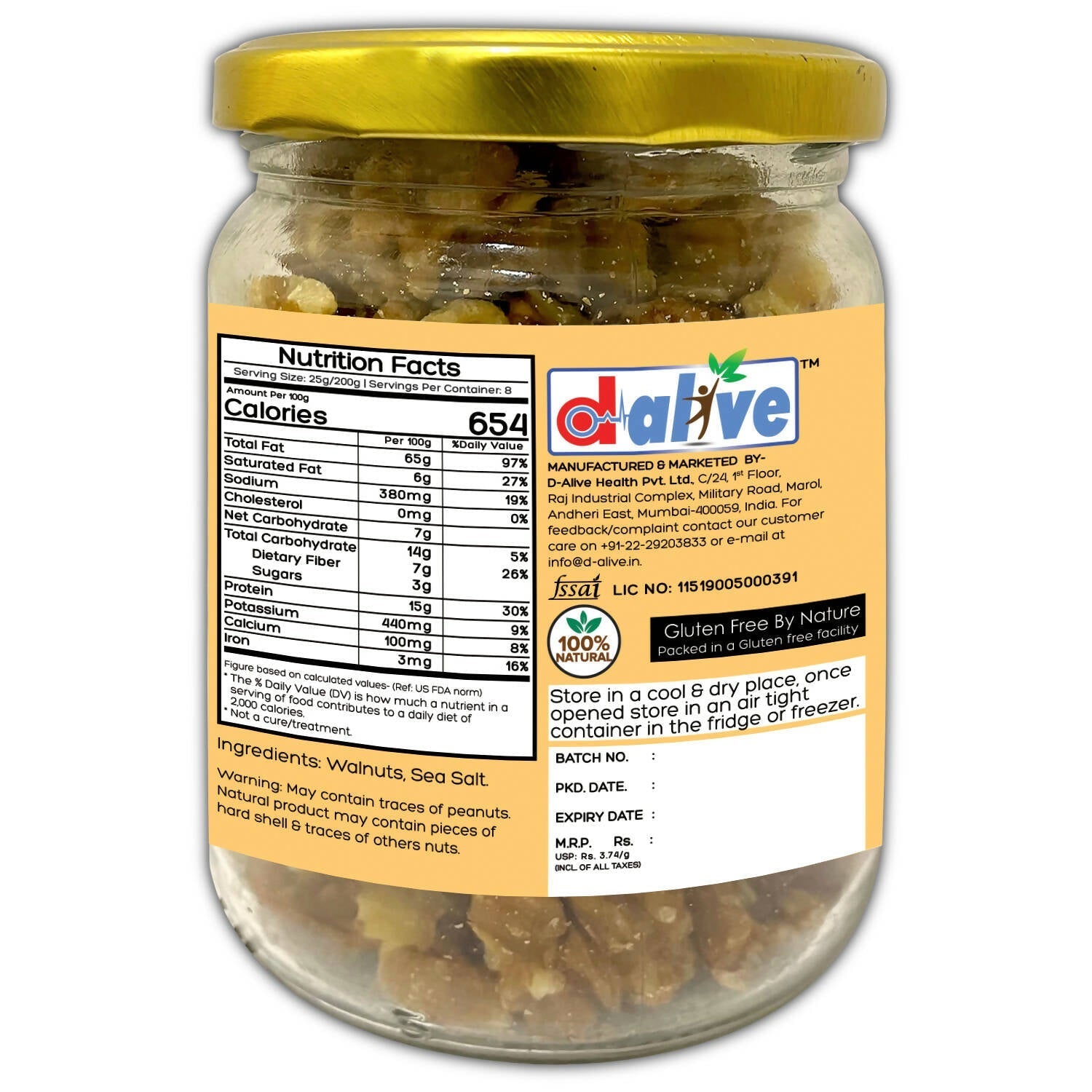 D-Alive Activated/Sprouted Walnuts - Mildly Salted - Drmedicart