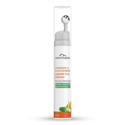 Aravi Organic Vitamin C & Cucumber Under Eye Cream Gel Roll on Massager