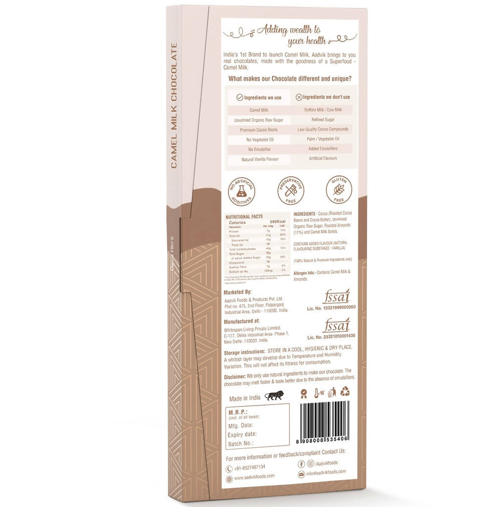 Aadvik Camel Milk Chocolate - Roasted Almond - Drmedicart