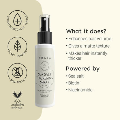 Arata Sea Salt Volumizing Hair Spray Infused with Niacinamide, Biotin & Sea Salt For Instantly Thicker, Full-Bodied Hair