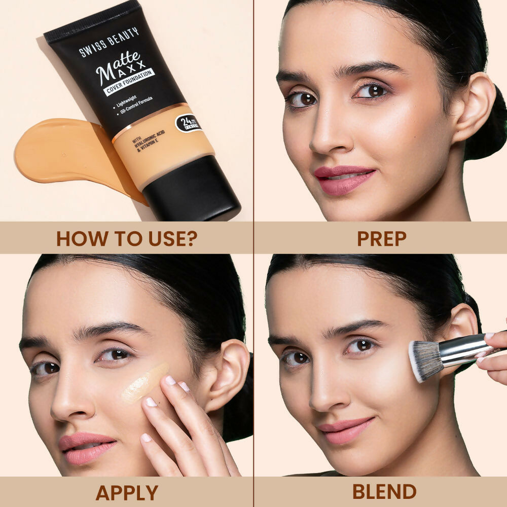 Swiss Beauty Matte Maxx Cover Foundation with Hyaluronic Acid & Vitamin E - 6 Deep Warm