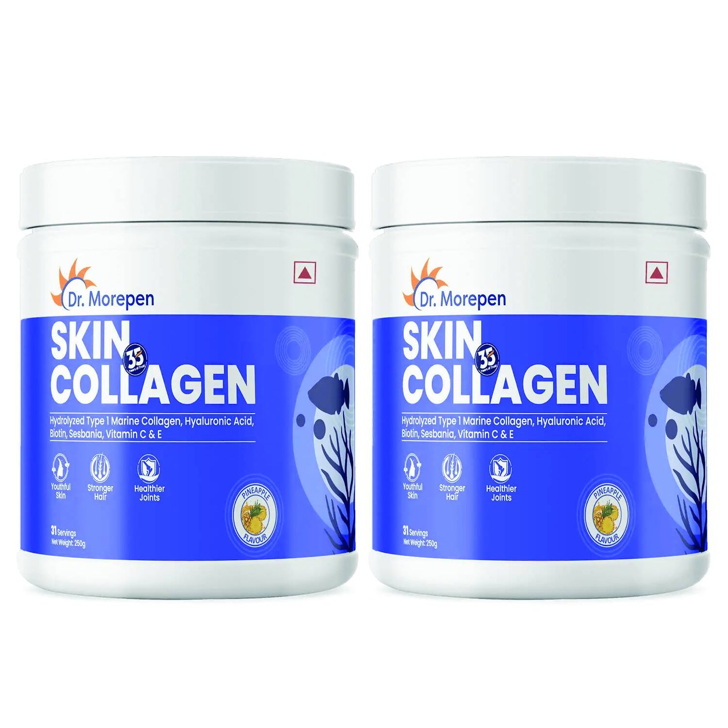 Dr. Morepen Skin Collagen Protein Powder With Hyaluronic Acid, Vitamin C, Sesbania & Biotin - Pineapple Flavour
