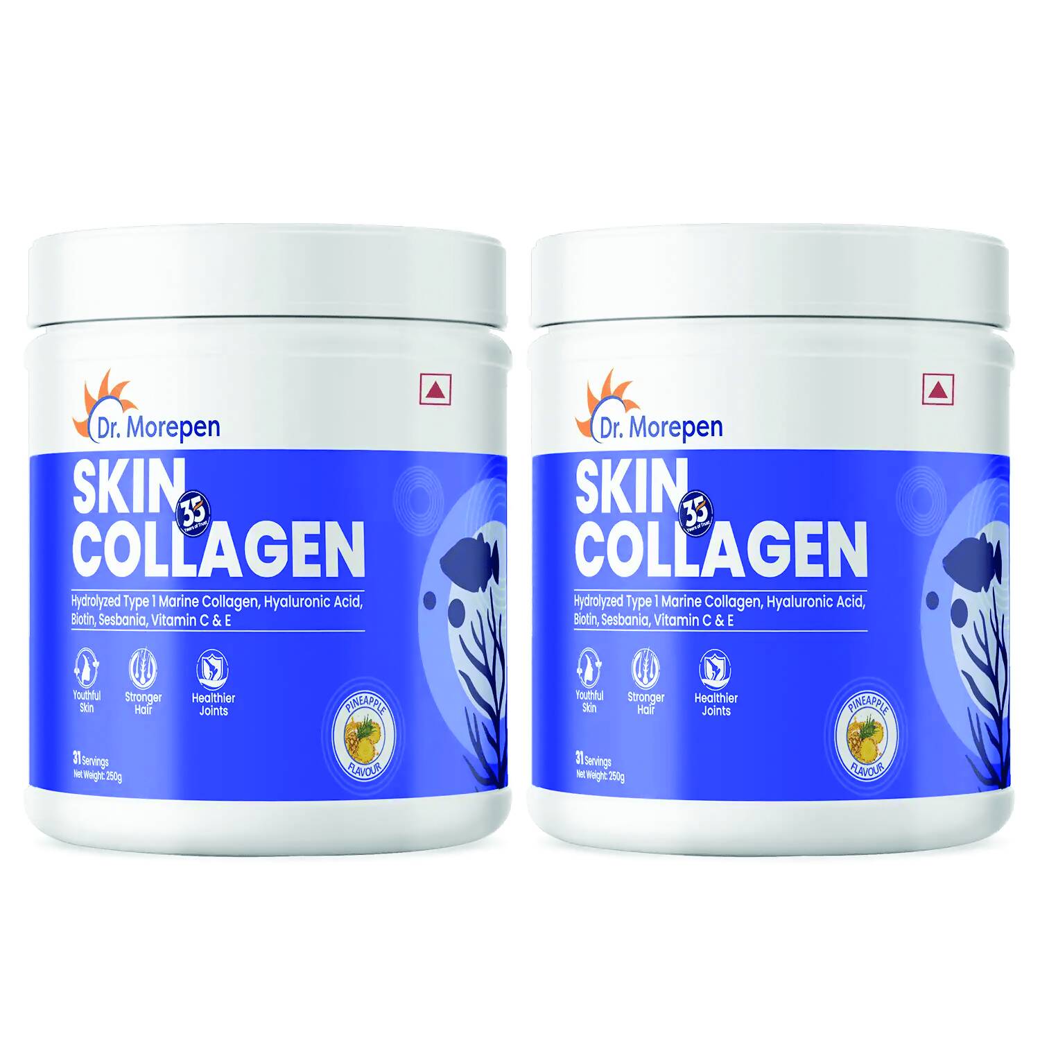 Dr. Morepen Skin Collagen Protein Powder With Hyaluronic Acid, Vitamin C, Sesbania & Biotin - Pineapple Flavour