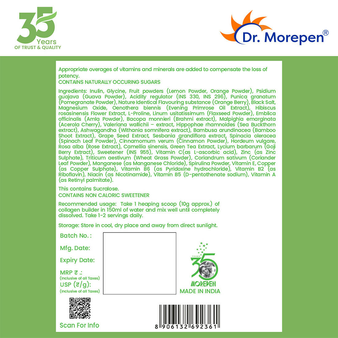 Dr. Morepen Natural Collagen Builder - Orange Berry Flavour
