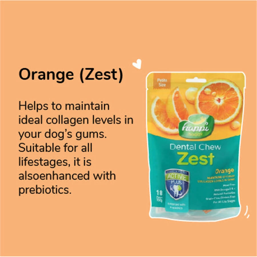 Happi Doggy Dental Chew Zest  - Orange Petite