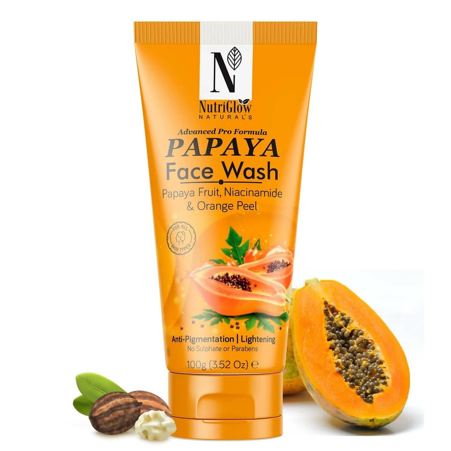 NutriGlow NATURAL'S Advanced Pro Formula Papaya for Skin Brightening & Tan Removal Face Wash