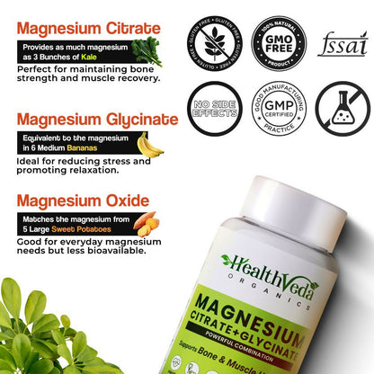 Health Veda Organics Magnesium Citrate+Glycinate Tablets