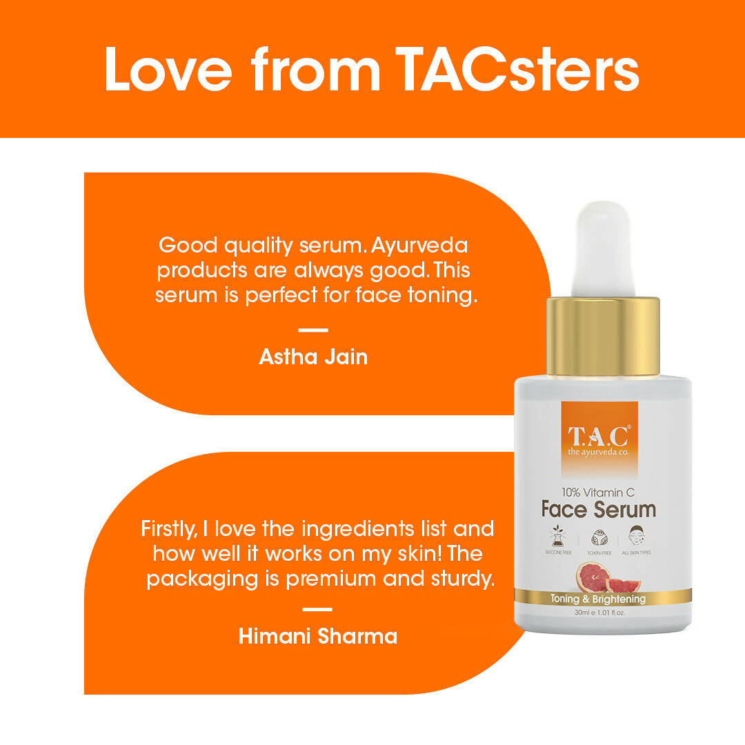 TAC - The Ayurveda Co. 10% Vitamin C Face Serum for Toning, Brightening & Glowing Skin For Women & Men - DrMediCart
