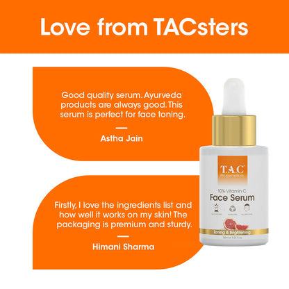 TAC - The Ayurveda Co. 10% Vitamin C Face Serum for Toning, Brightening & Glowing Skin For Women & Men - DrMediCart