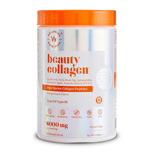 Buy Wellbeing Nutrition Beauty Korean Marine Collagen Peptides-Mango Peach Flavor from DrMediCart, Ship from India to USA