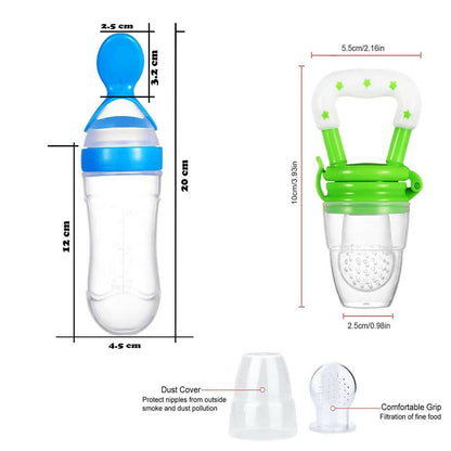 Goodmunchkins Silicone Spoon Food Feeder & Fruit Feeder for Toddlers Food Grade Silicone Bottle 90ml-Blue