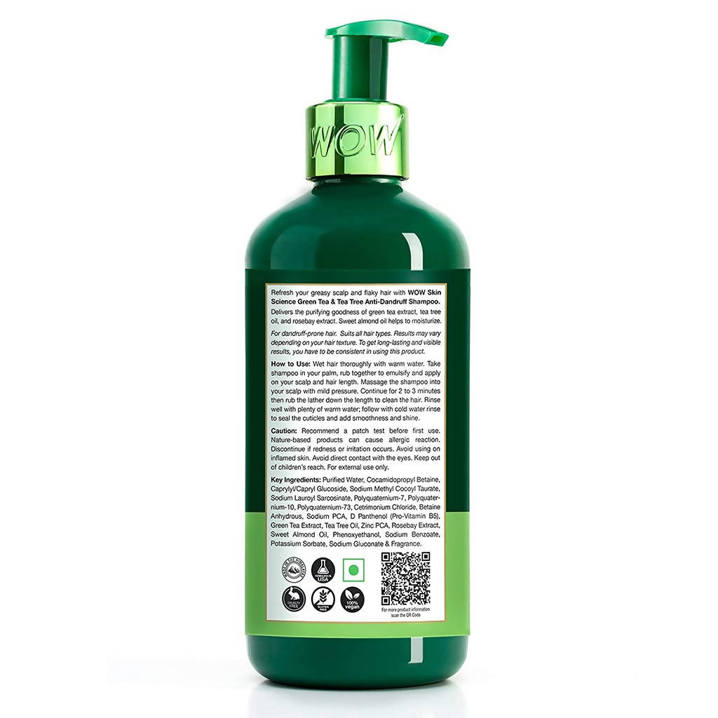 Wow Skin Science Green Tea & Tea Tree Anti-Dandruff Shampoo - Drmedicart