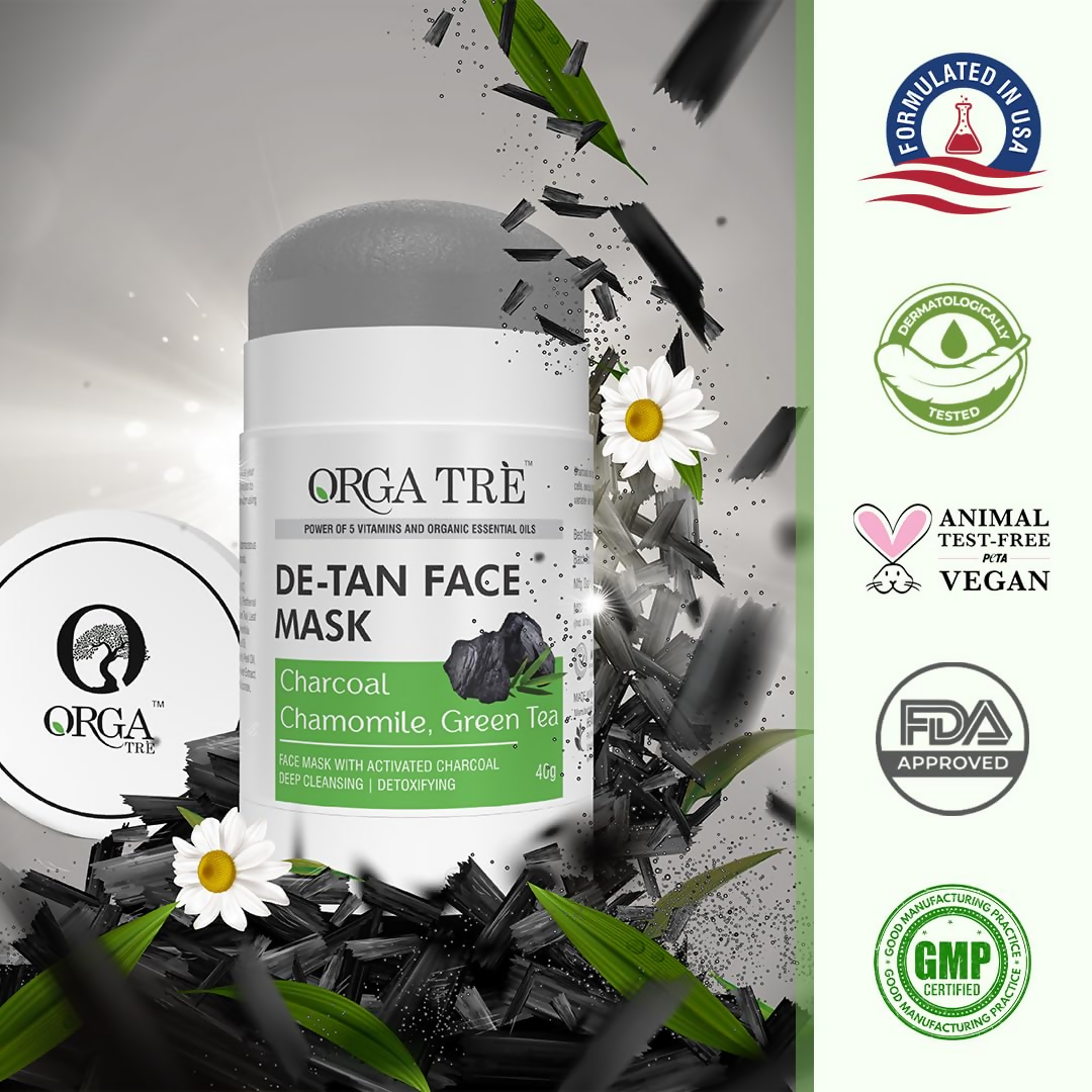 Orgatre Detan Face Mask Stick For Men & Women With Green Tea Chamomile For Tan
