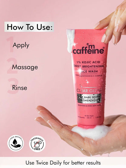 mCaffeine Clear Glow 1% Kojic Acid Daily Brightening Face Wash For Dark Spots & Pigmentation