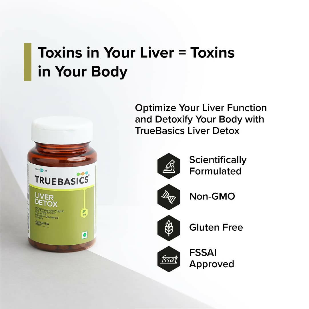 TrueBasics Liver Detox Tablets with Milk Thistle Extract, Dandelion, & Vitamin E