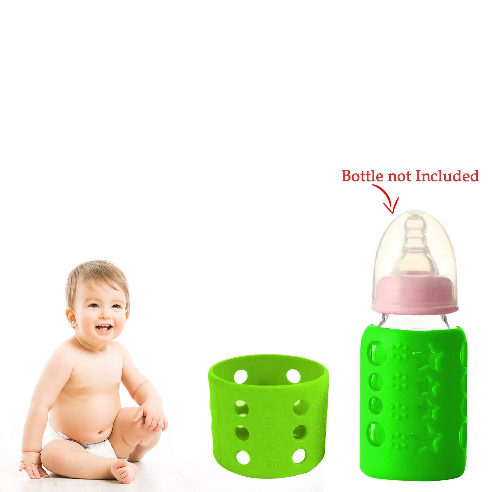 Buy Safe-O-Kid Silicone Baby Feeding Bottle Cover Cum Sleeve for Insulated Protection 60mL- Green from DrMediCart, Ship from India to USA