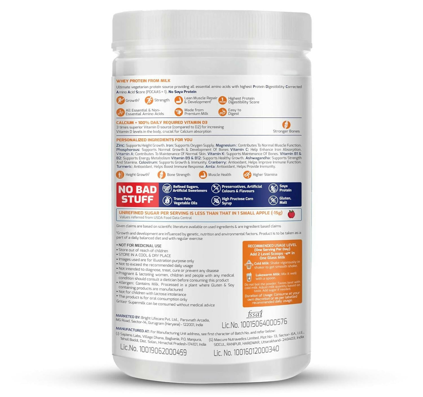Gritzo SuperMilk Height+ Health Drink for 7-12y Girls - Double Chocolate Flavor