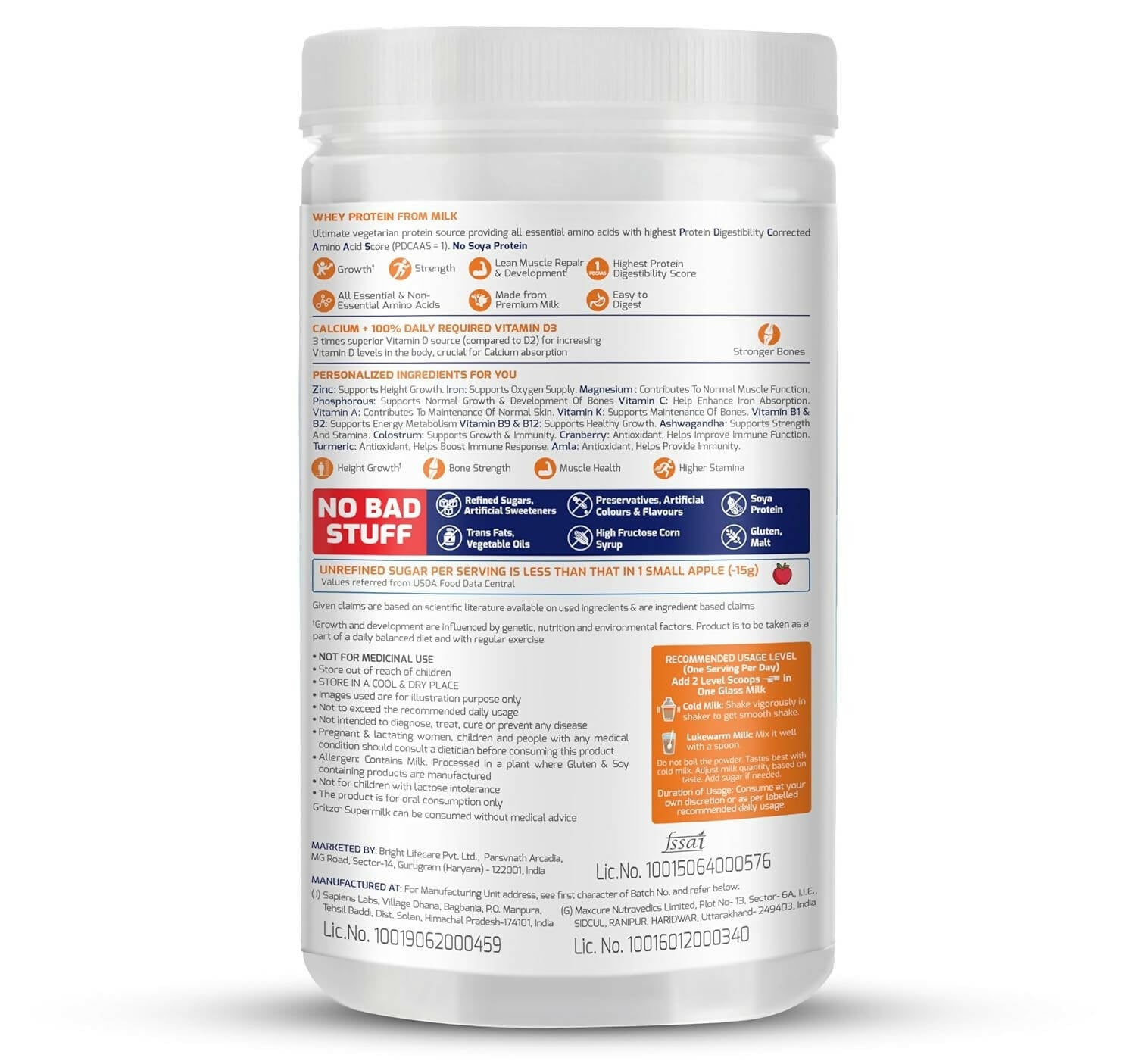 Gritzo SuperMilk Height+ Health Drink for 7-12y Girls - Double Chocolate Flavor