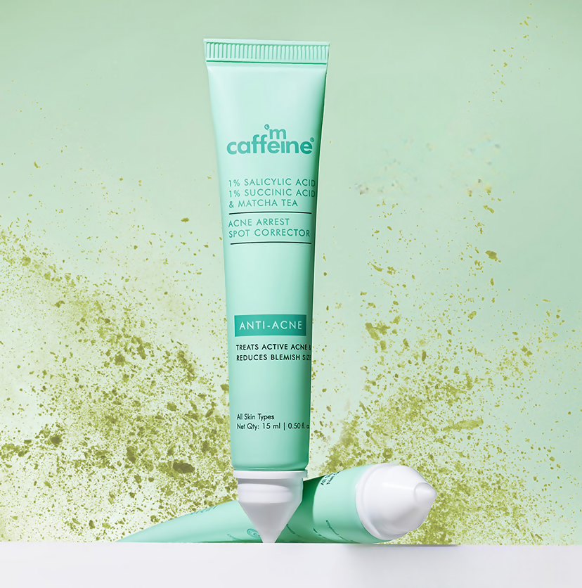 mCaffeine 1% Salicylic Acid 1% Succinic Acid & Matcha Tea Acne Arrest Spot Corrector - Treats Active Acne