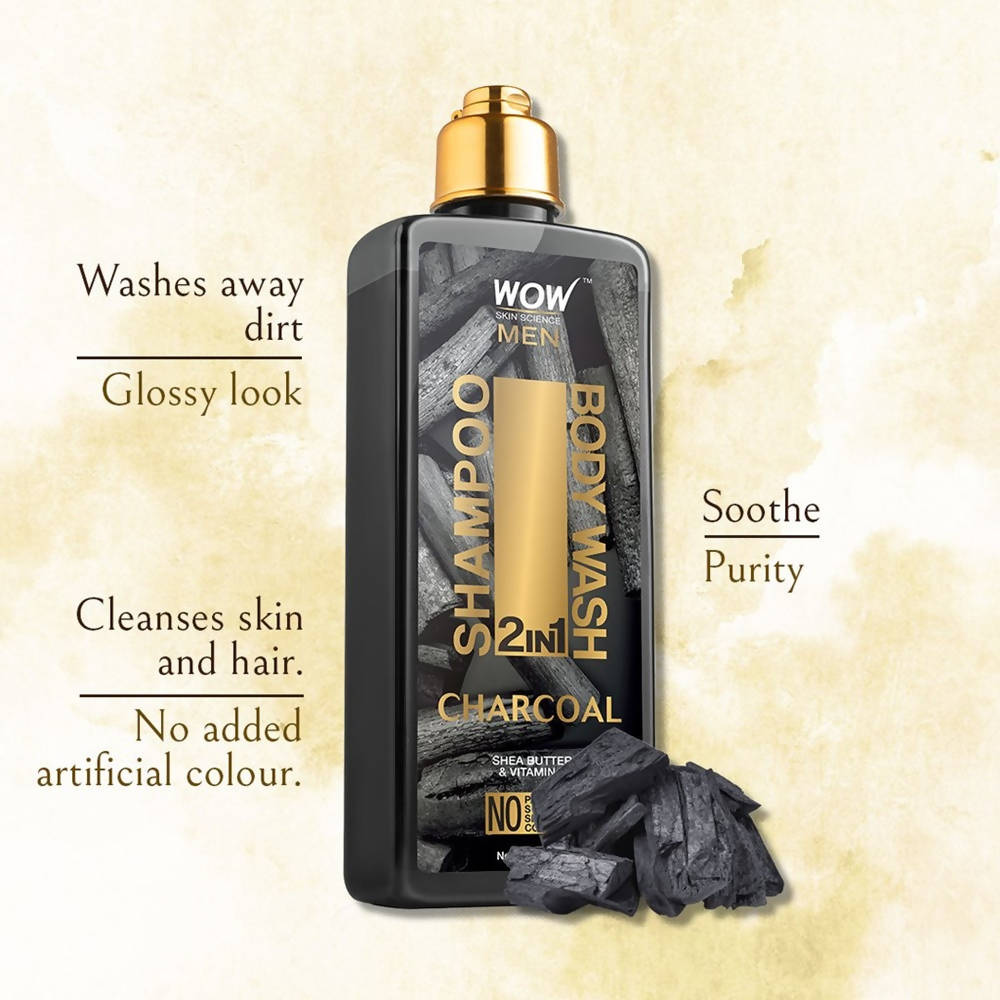 Wow Skin Science Men Charcoal 2 in 1 Body Wash And Shampoo - DrMediCart