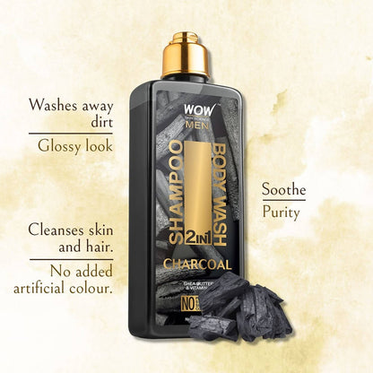 Wow Skin Science Men Charcoal 2 in 1 Body Wash And Shampoo - DrMediCart